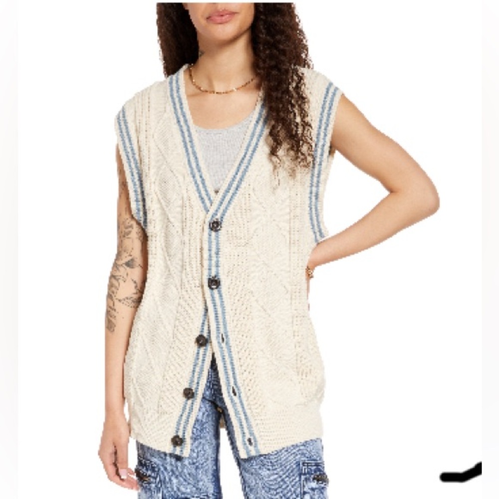 NWT BP Nordstrom Oversized Cable Knit Cotton Blend Vest